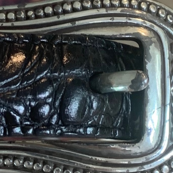 Brighton Black Leather BELT Silver Insets M/L-32 - Picture 5 of 8